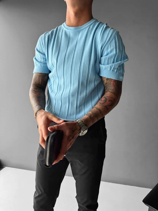 Ribbed Knit Tee “Ruddy Blue”