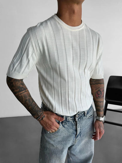 Ribbed Knit Tee “White”