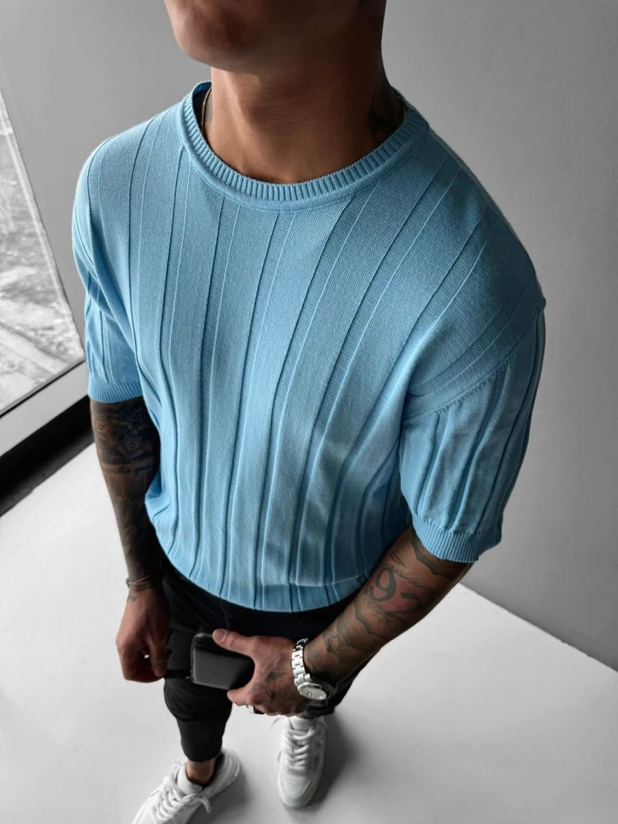 Ribbed Knit Tee “Ruddy Blue”