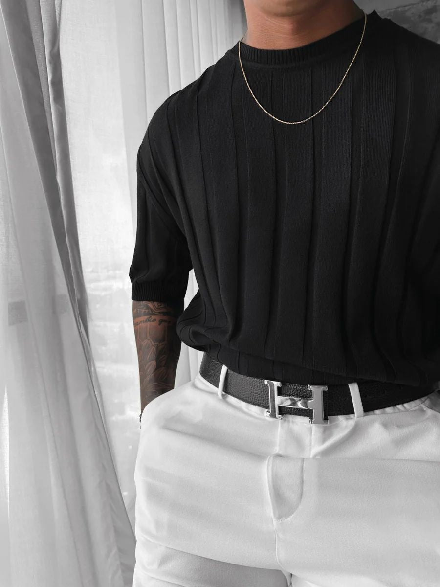 Ribbed Knit Tee “Black”