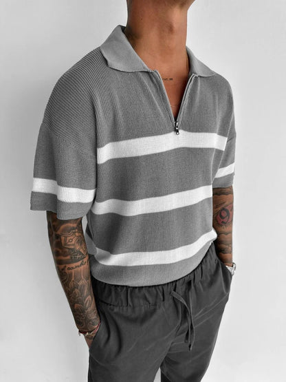 Striped Knit Polo “Grey”