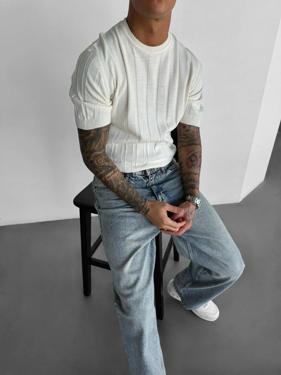 Ribbed Knit Tee “White”