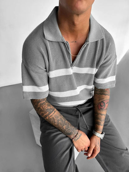 Striped Knit Polo “Grey”