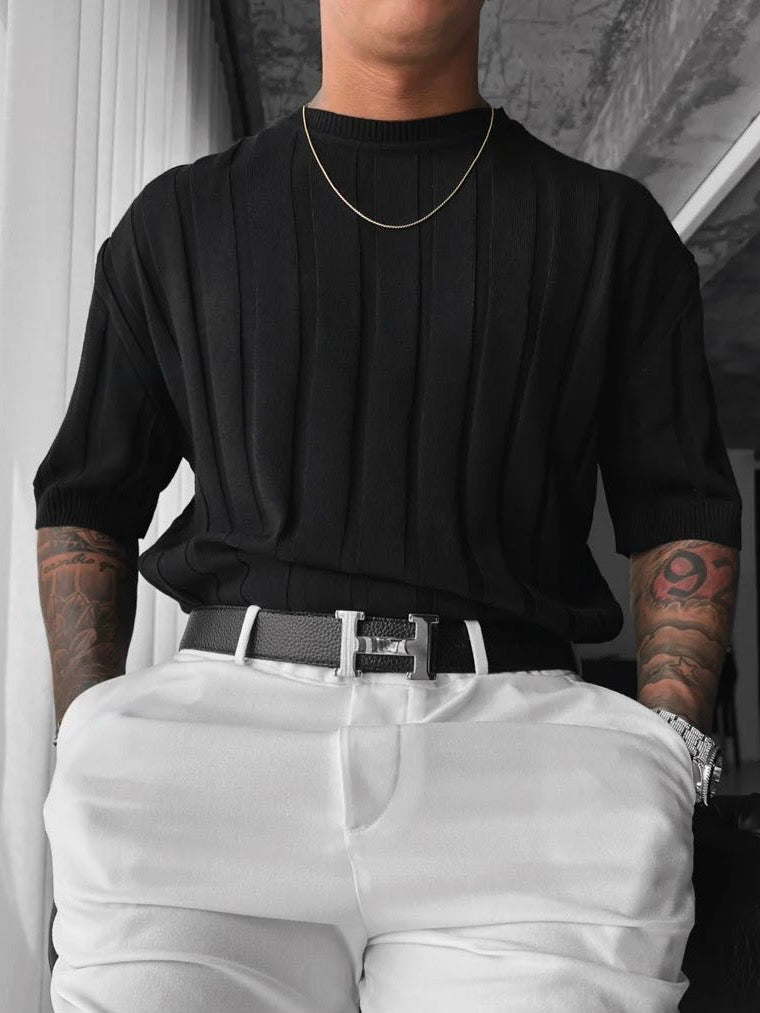 Ribbed Knit Tee “Black”