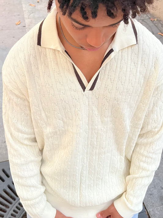 Cable Knit Polo "Beige"