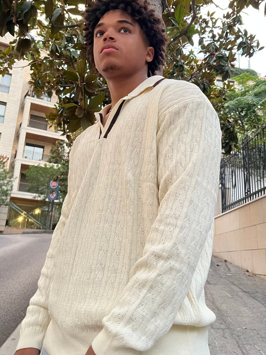 Cable Knit Polo "Beige"