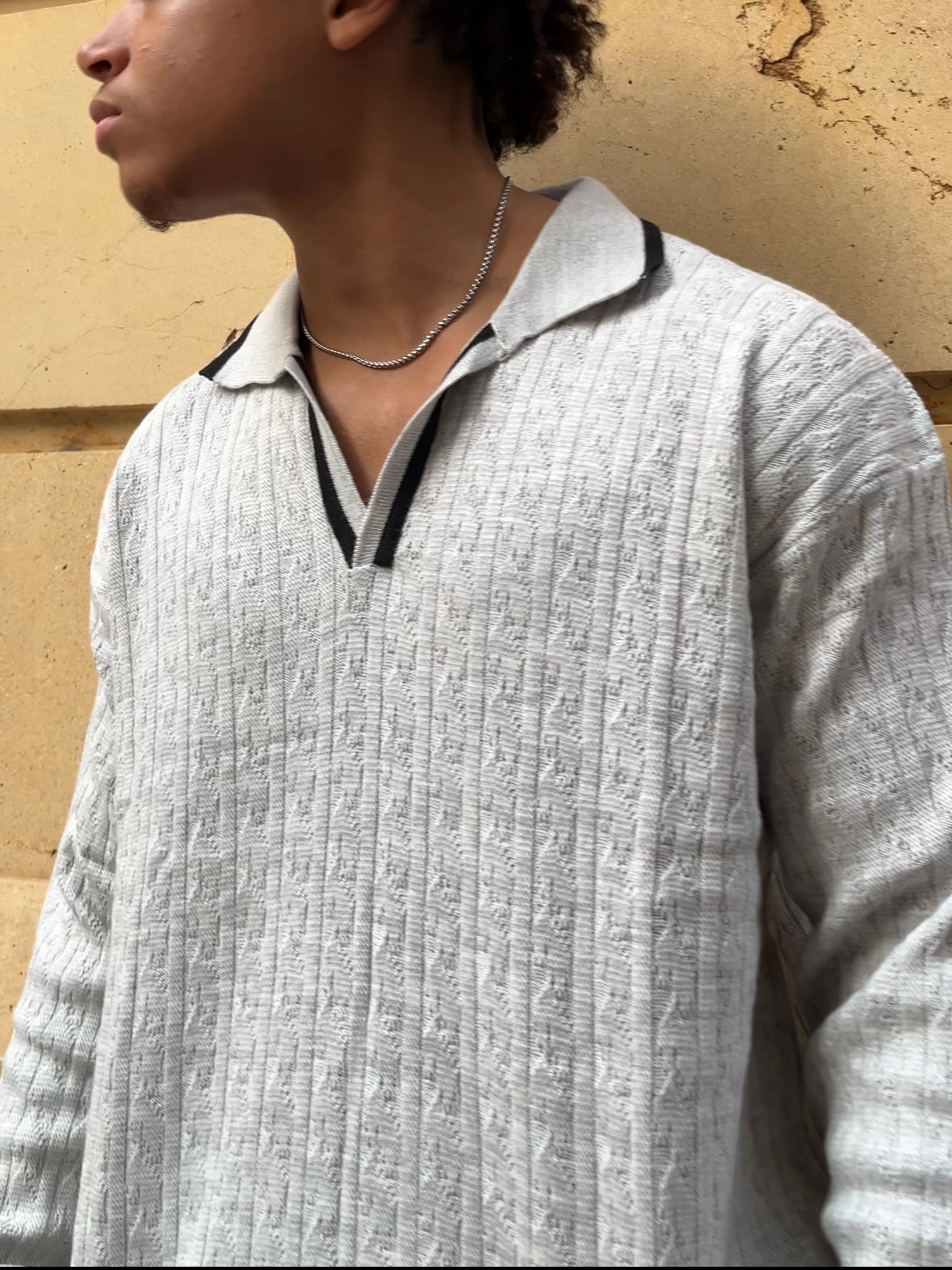 Cable Knit Polo "Grey"