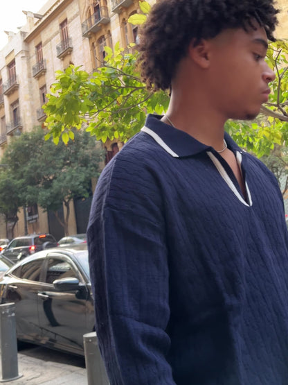 Cable Knit Polo "Navy"