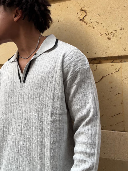 Cable Knit Polo "Grey"