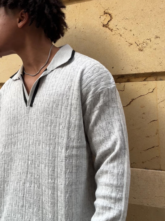 Cable Knit Polo "Grey"